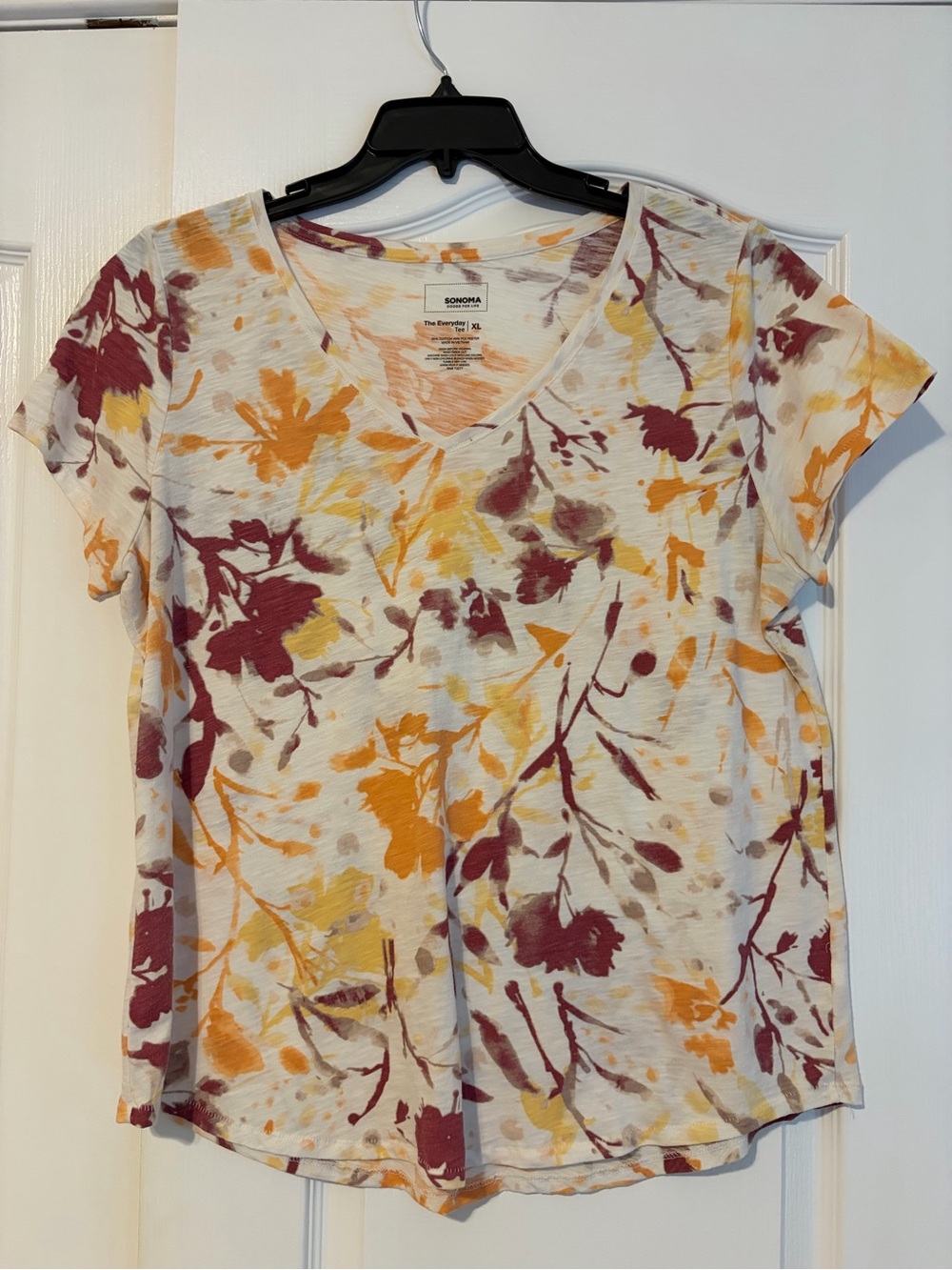 Sonoma V‑Neck Floral Tee in Cream, Mustard & Maroon